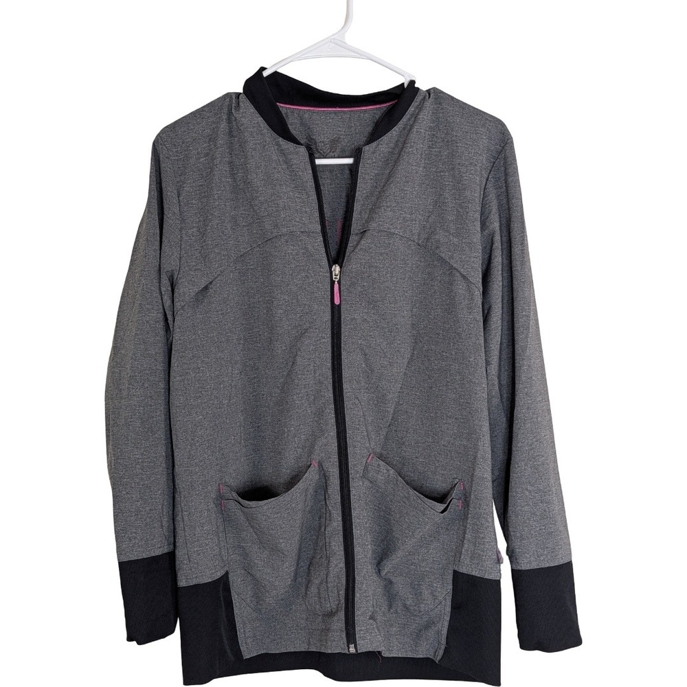 Smitten Scrub Jacket Womens Small Gray Black Full Zip Stretch Pockets‎ M004068